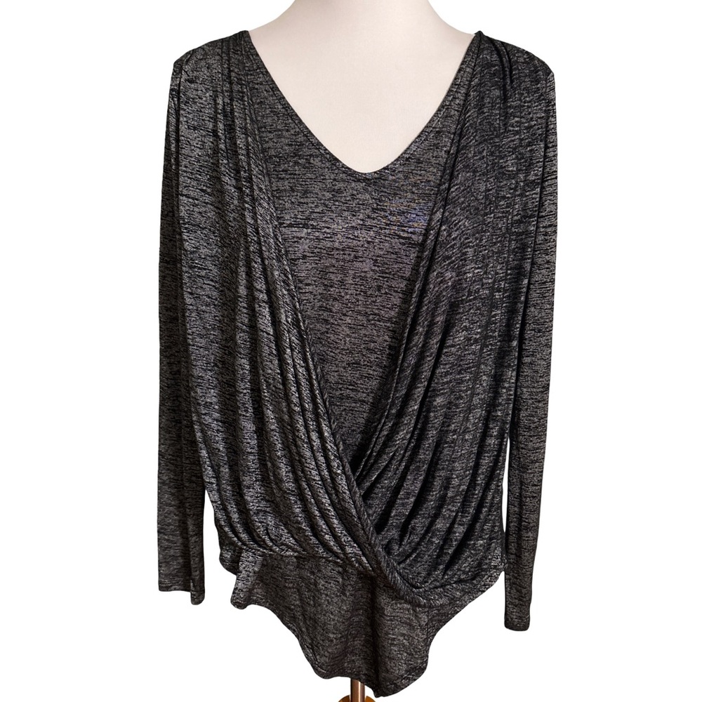 White House Black Market Charcoal Wrap Front Long Sleeve Top